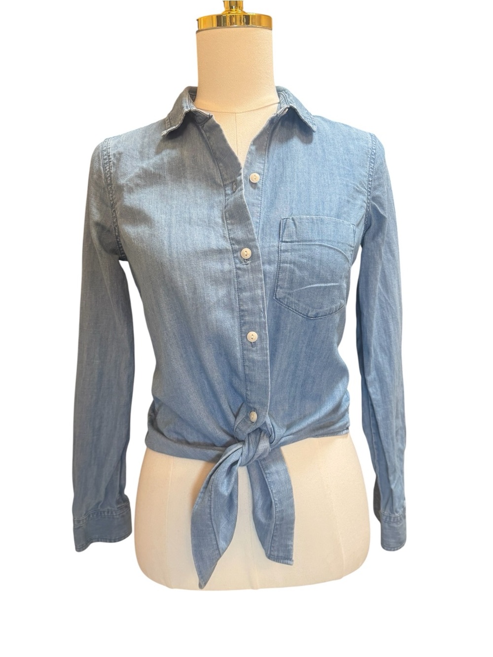 Madewell Chambray Tie Front Button Up Shirt XXS Chambray Denim Top
